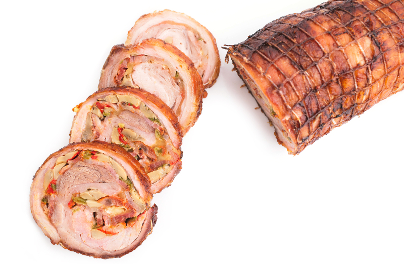 Roast stuffed pork belly